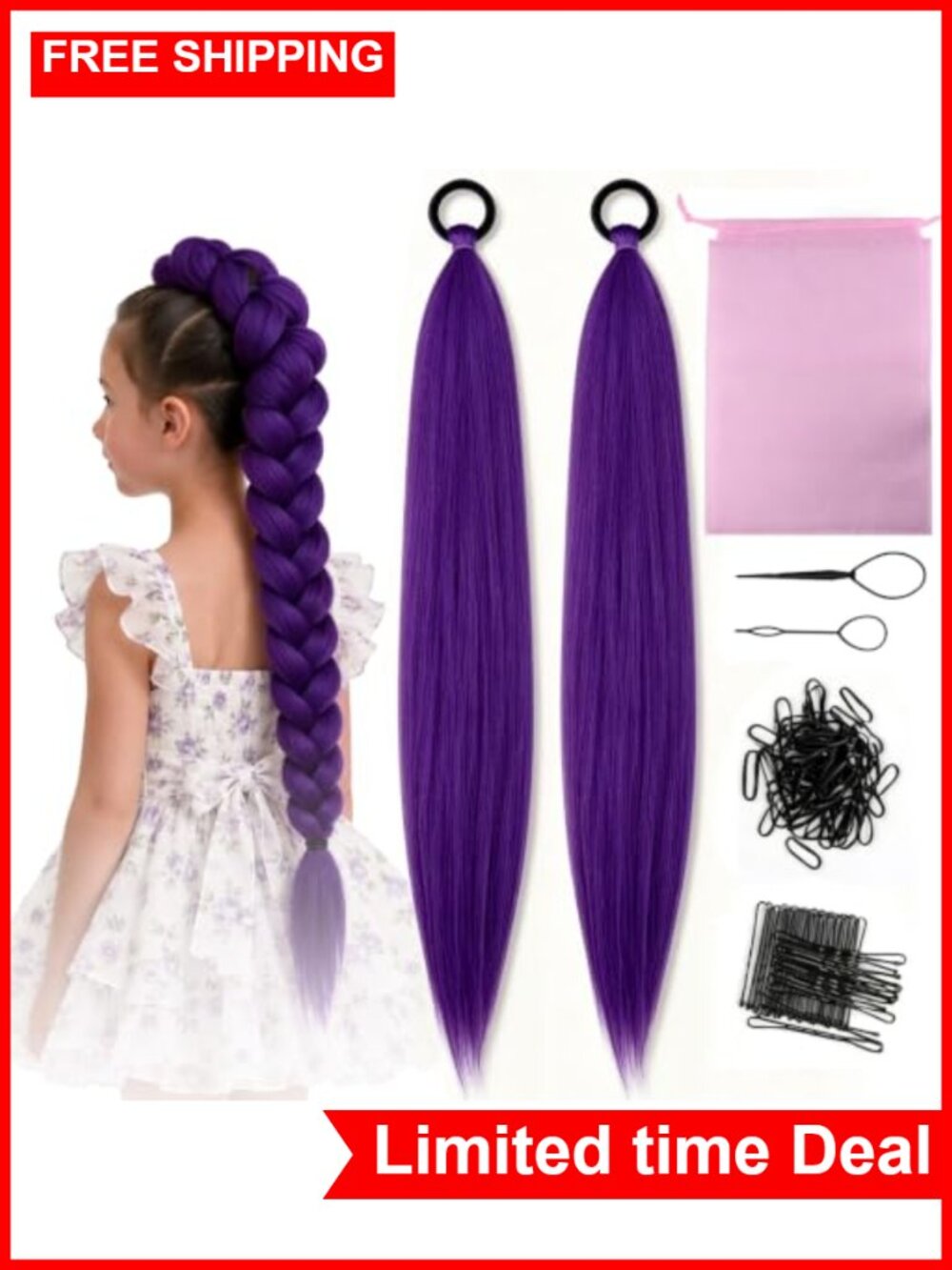 Purple pre-stretched braiding hair extensions 26 inch 2 packs synthetic
